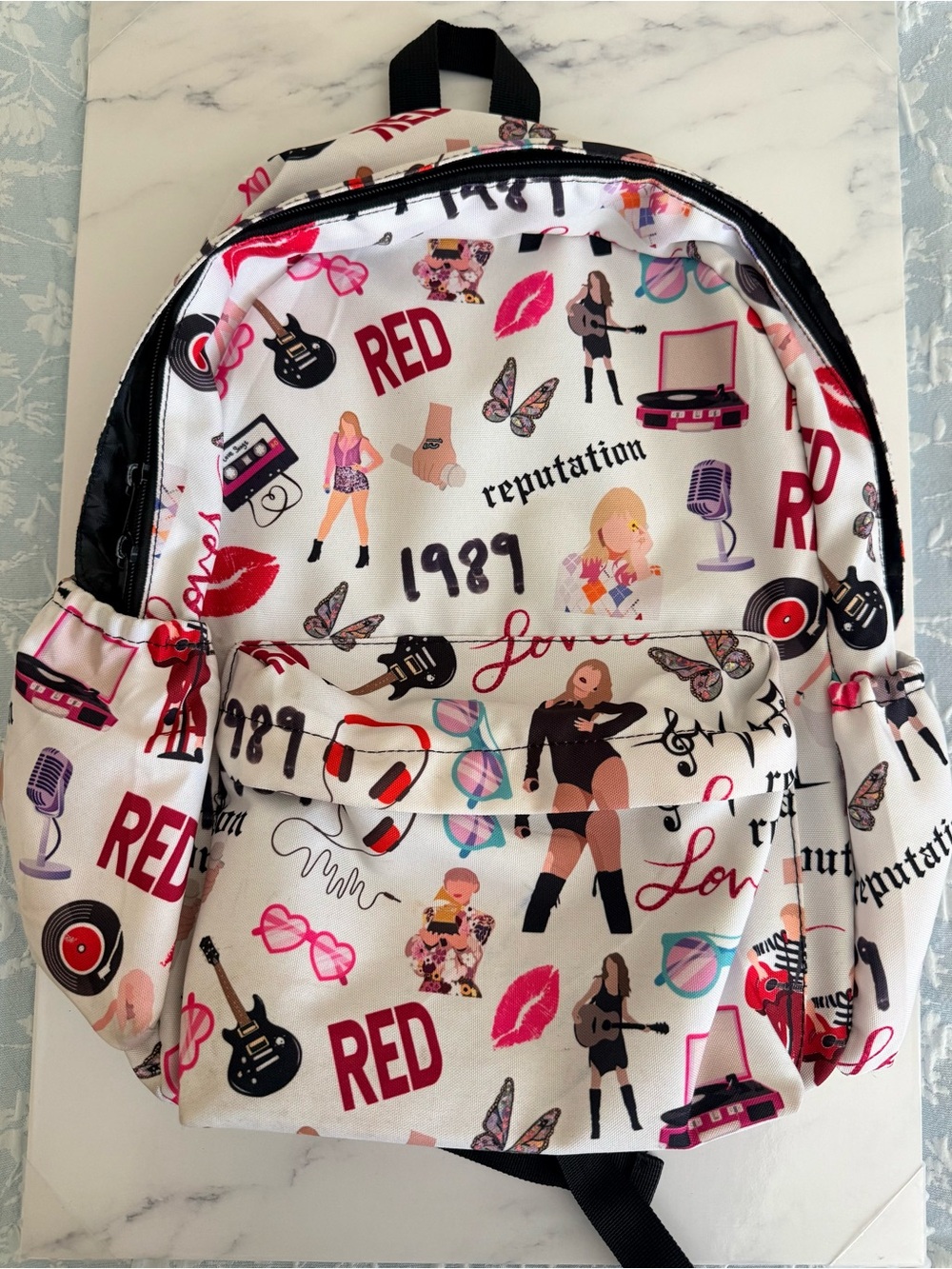 Kids Taylor Swift White & Pink Patterned Music-Themed Backpack